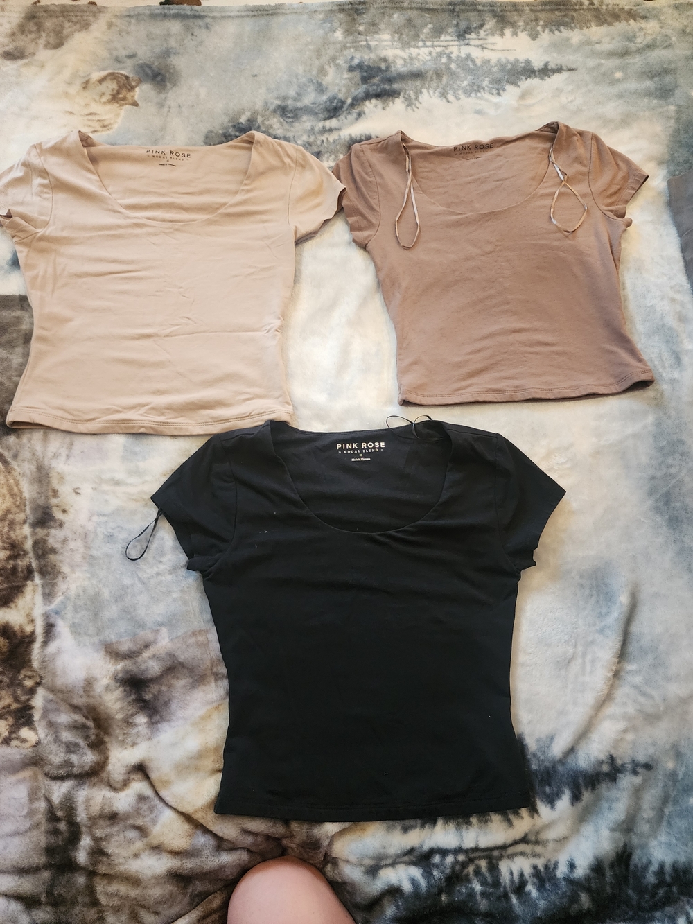 Pink Rose Women's Scoop Neck Tees - Black, Beige, Taupe